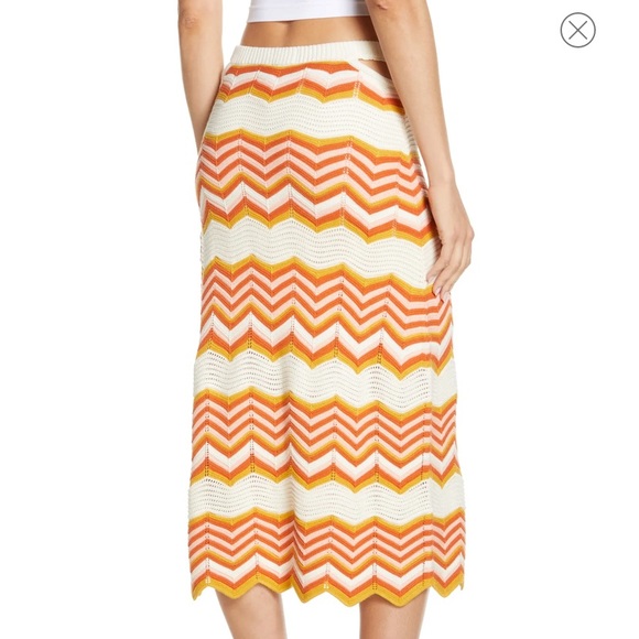 NWT MOTHER Denim Cut-It—Out Knit Midi Skirt in At The Cabana - Picture 3 of 8